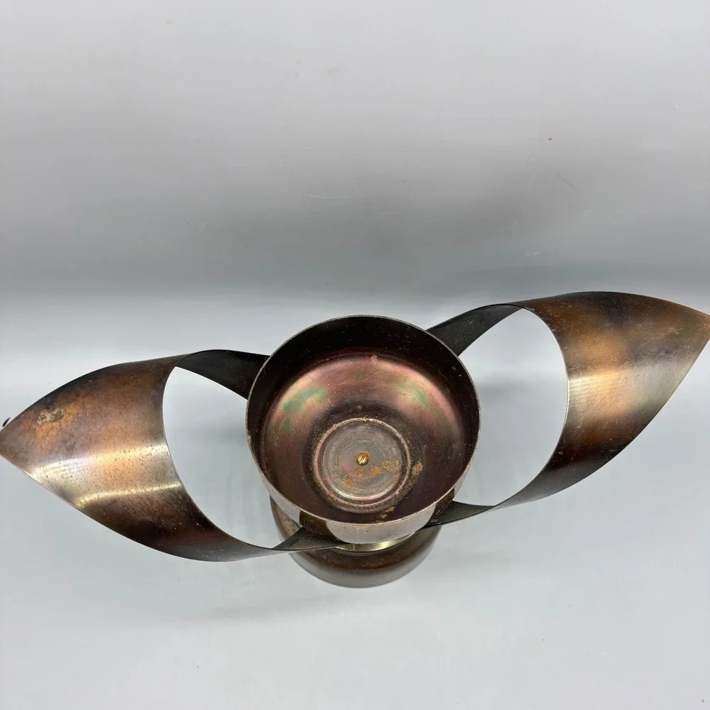 Vtg Mid Century Modern Copper Brass Tone Metal Candle Holder Sculpture Art Decor